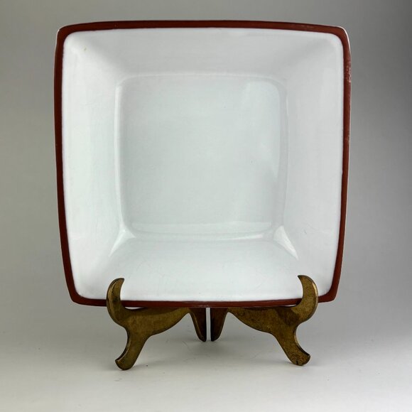 Euro Ceramica White Porcelain Square Bowl with Hand-Painted Rim Made in Portugal - Picture 2 of 7